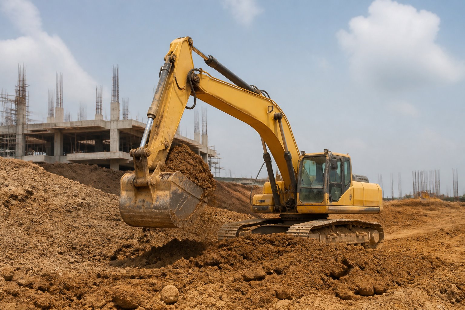 Excavator performing earthworks