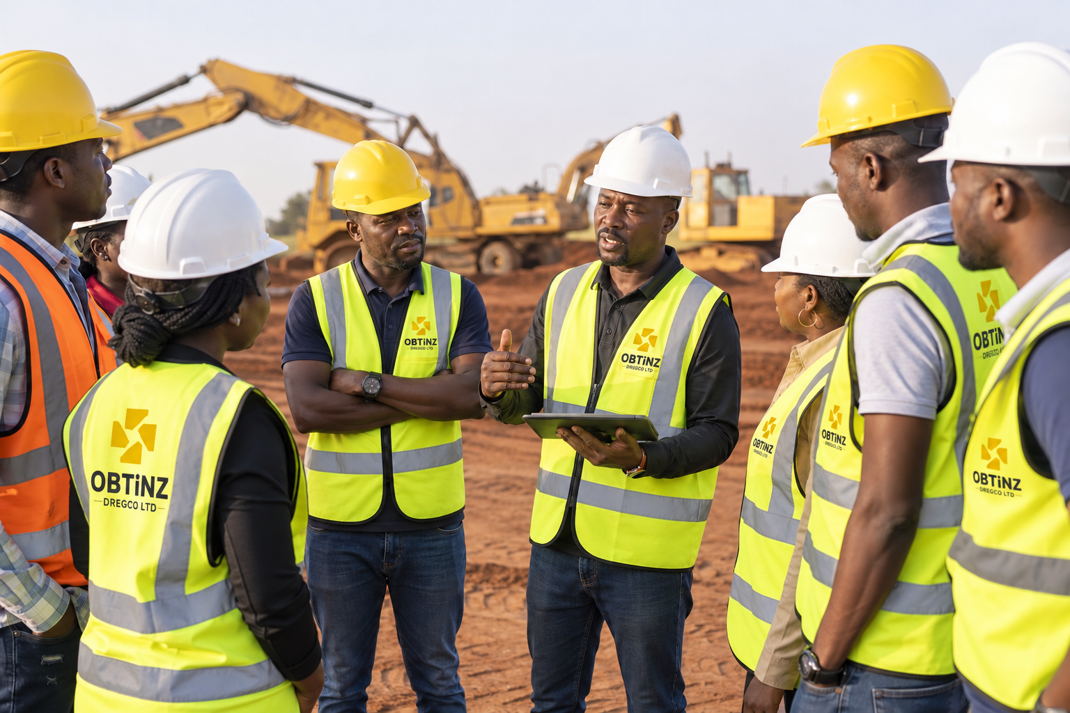 Nigerian professionals conducting a safety briefing